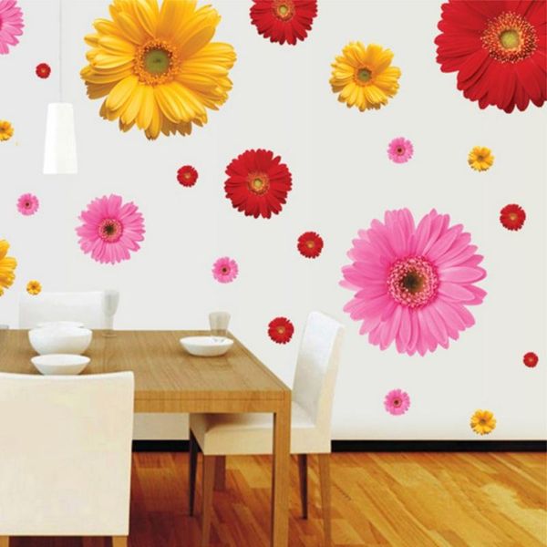 

wallpapers 1setdiy yellow flowers wall sticker decor decorative combination chrysanthemum daisy home bedroom decoration