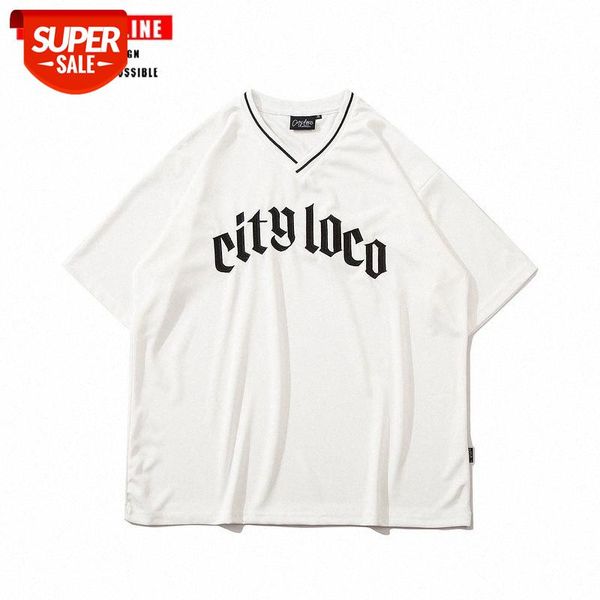 

letter printed short-sleeved t-shirt men and women summer loose wild american hip-hop street #us82, White;black