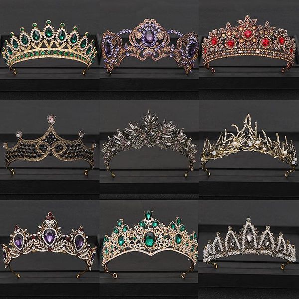 

vintage baroque queen tiara wedding crown bridal diadem gold crystal rhinestone head jewelry headpiece hair accessories clips & barrettes, Golden;silver