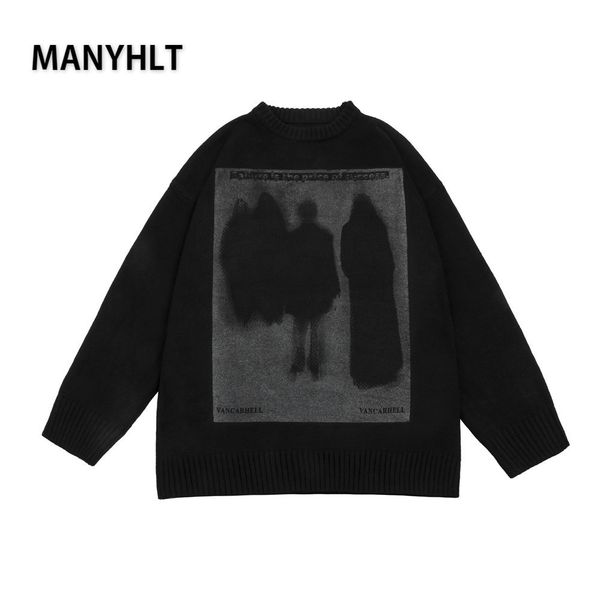 

y2k mens streetwear harajuku hip hop retro japane style print knitted sweater fashion 2021 autumn cotton pullover, White;black