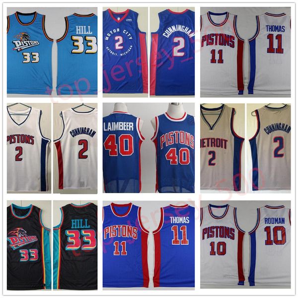 

new draft pick 2 cade cunningham jersey basketball 33 grant hill 11 isiah thomas 40 bill laimbeer 10 dennis rodman blue white grey vintage u, Black;red