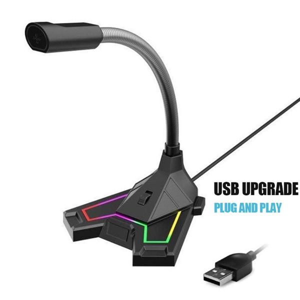 

microphones computer usb condenser microphone rgb base hd sound card with speaker headset jack drive noise reduction rotate receiver