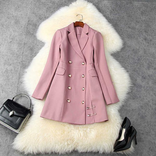 

2020 fall autumn long sleeve notched-lapel black / pink pure color panelled double-breasted pin blazers casual outwear coats lag25t11219, White;black