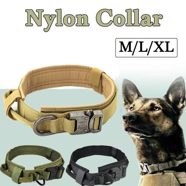 

dog collar adjustable military tactical pets collars leash control handle training pet cat for small large dogs & leashes