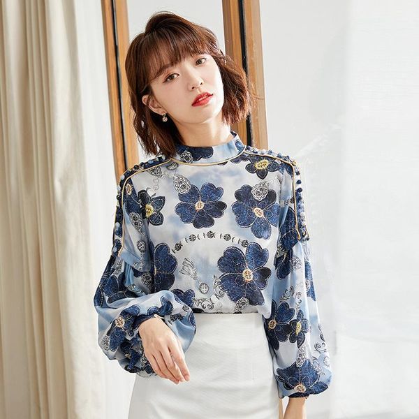 

women's blouses & shirts real s in stock 2021 spring floral design for women, White