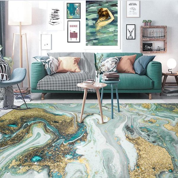 

nordic modern blue green abstract sea water golden kitchen living room bedroom bedside carpet carpets