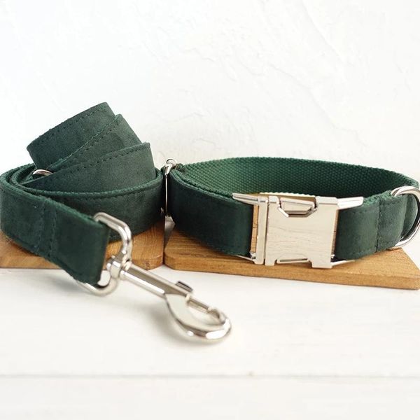 

dog tag,id card pet collar leash set, green thick velvet, engraving adjustable necklace, knitted cotton strap, anti-lost dog, id phone