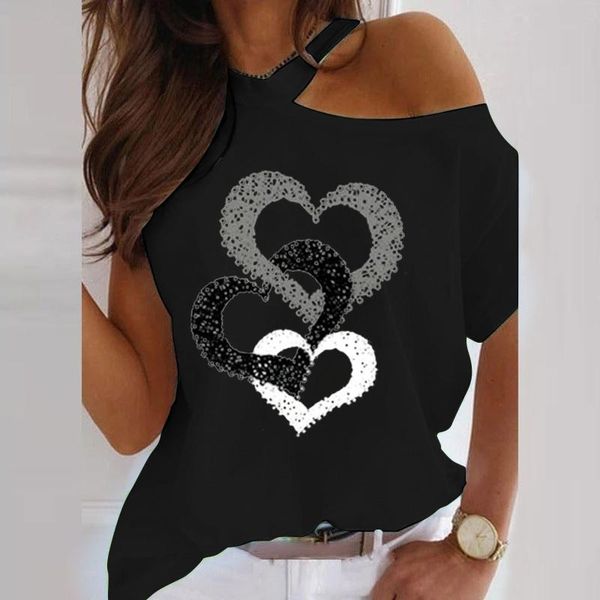 

women's t-shirt womens prints off-the-shoulder short-sleeve summer casual loose tee shirts, White