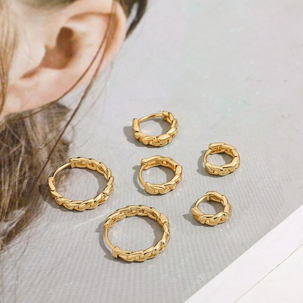 

simple gold color metal link chain hoop earrings for women fashion round small thin piercing huggie earring statement jewelry, Golden;silver