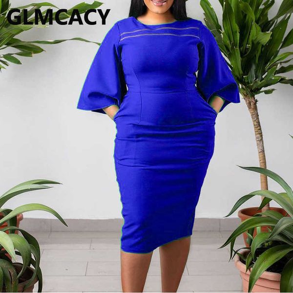 

half sleeve casual solid midi dress elegant bodycon ol dresses 210702, Black;gray