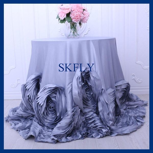 

custom made nice wedding fancy 96'' round grey cake table cloth with rosette