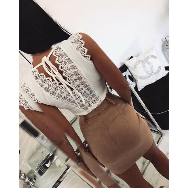 

women's tanks & camis women sleeveless v neck lace tank vest solid black white backless up hollow shirts clothes