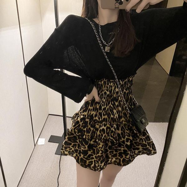 

skirts coigarsam ruffles women skirt hollow out high waist black leopard print 2737