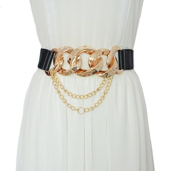 

women's all-match clothing accessories fashion personality chain buckle decoration elastic waist girdle belts, Black;brown