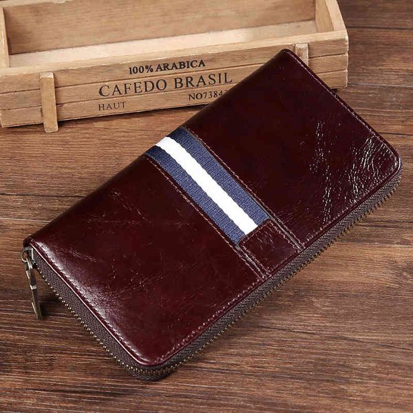 

wallet men's leather large capacity casual long zipper bag, Red;black