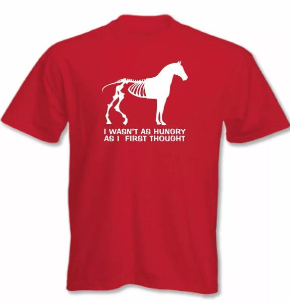 

horse t-shirt i wasnt as hungry i first thought mens funny equestrian pony meat, White;black