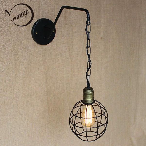 

wall lamp design antique retro black metal ball lamps with long chain for workroom bedside bedroom lights