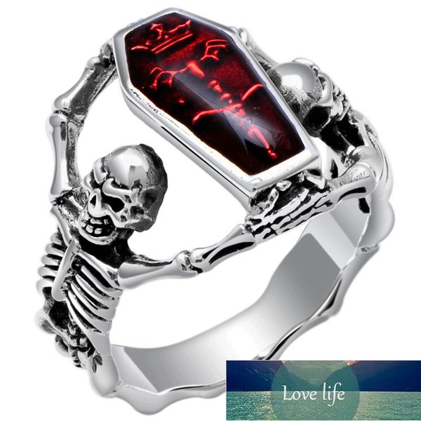 Vintage Silber Farbe Vampir Fledermaus Schädel Herren Ring Gothic Punk Skelett hält rote Emaille Sarg Ringe für Frauen Hip Hop Schmuck Fabrikpreis Expertendesign Qualität