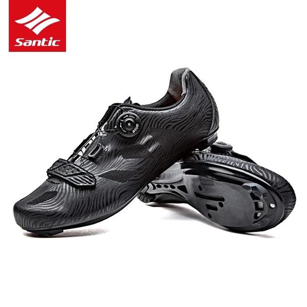 

santic men cycling road shoes bicycle breathable clothings bike self-locking sneakers footwear, Black