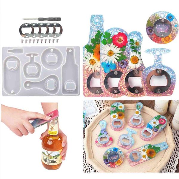 

craft tools bottle opener resin molds, beer keychain molds with stainless steel accessories silicone for resin#70