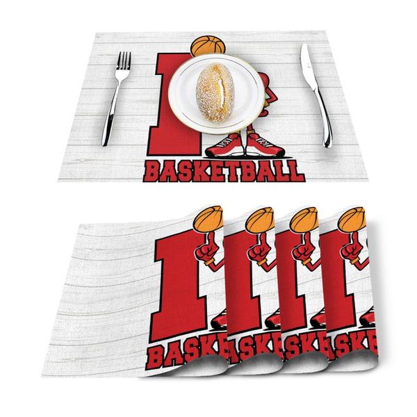 

table runner 4/6pcs letters love basketball wood kitchen placemat set dining mats cotton linen pad bowl cup mat home decor