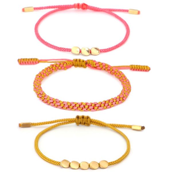 

3pcs\set copper beads braclet set tibetan buddhist lucky bracelet handmade knots rope bracelets & bangles for women men charm, Golden;silver