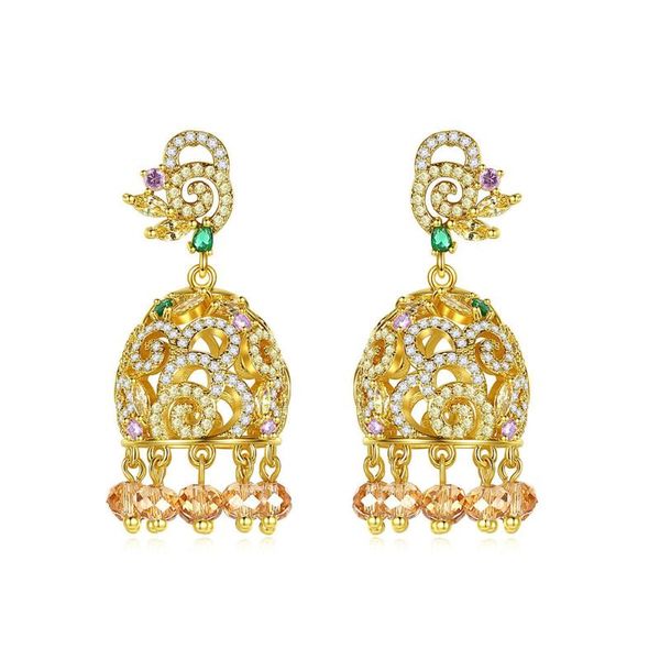

dangle & chandelier multicolor bell drop earrings for women bridals shiny cubic zircon delicated tassel big fashion jewelry gift, Silver