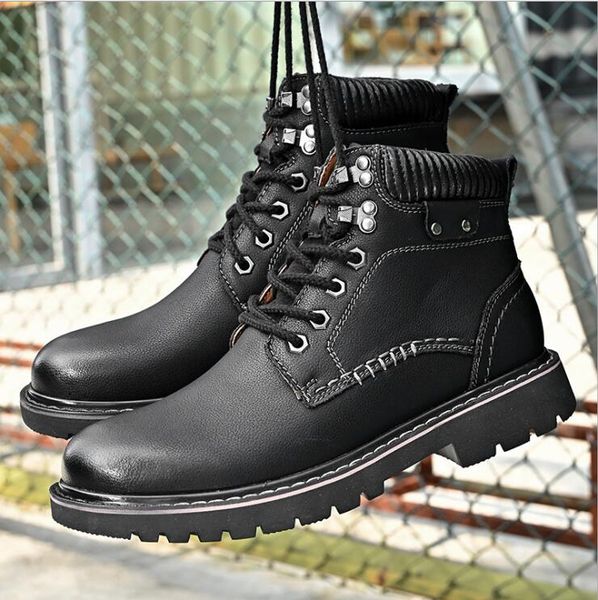 

men martin boots smooth leather oxford winter shoes ankle mens fashion platform boot size 38-44, Black