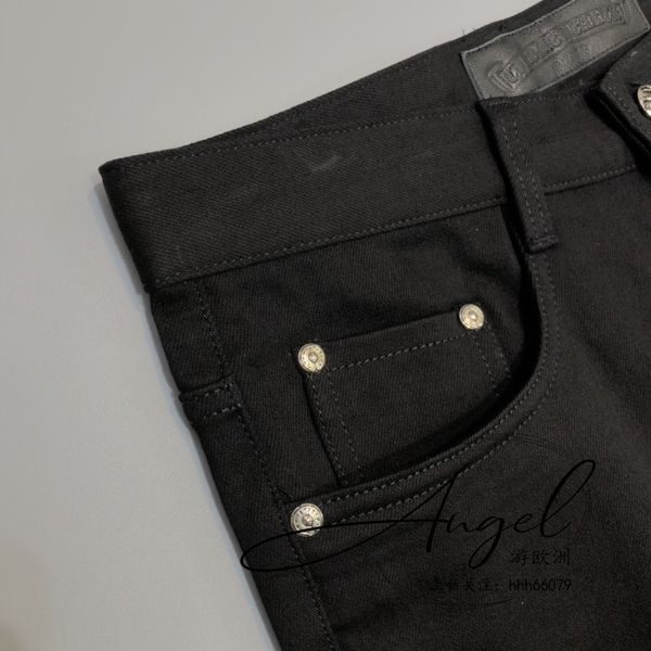 

chrome-hearts crosin ch / 21 spring and summer new metal skin cross print rivet couple casual jeans men, Blue