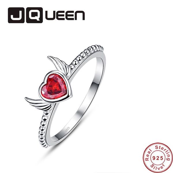 

wedding rings jqueen fashion 925 sterling silver ring red garnet love heart angel wing finger for women fine jewelry gift, Slivery;golden