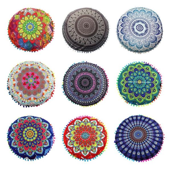 

25# mandala flower floor pillow cover ornament round bohemian meditation cushion feather colorful pillowcase sofa case