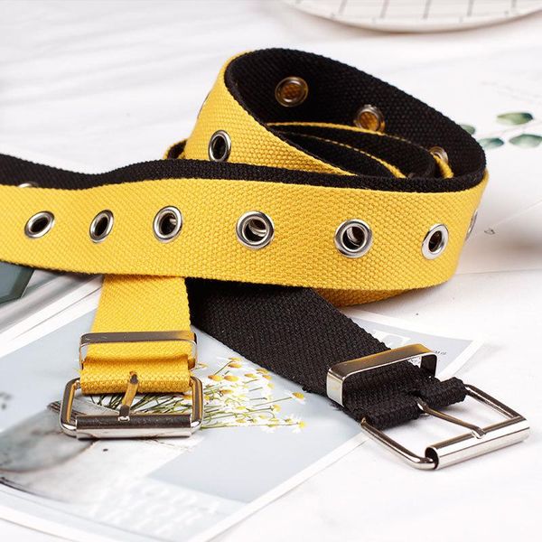 

belts fashion canvas hollow out air hole decoration waistband casual solid dress pants red black white pink, Black;brown