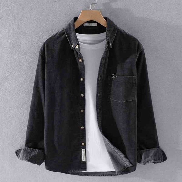 

men's casual corduroy long sleeve shirt simple fashion men's coat 9376, White;black