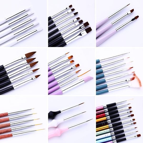 

7/15pcs uv gel acrylic nail brush set for manicure liner drawing painting pen point designs art tool1, Yellow