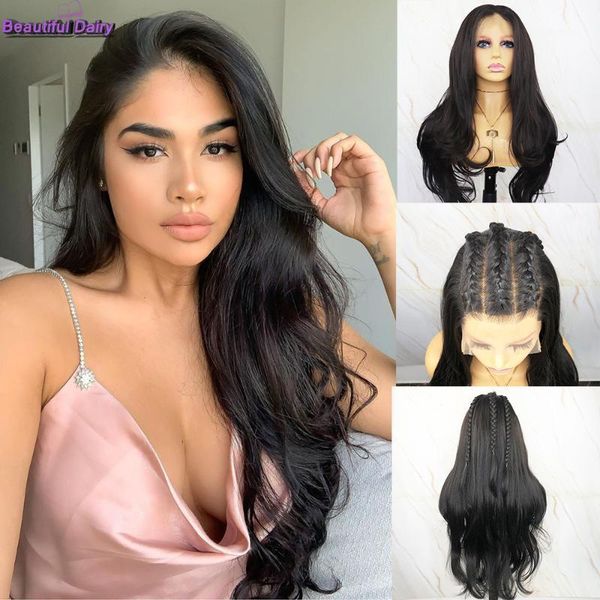 

beautiful diary 13x6 synthetic lace front wig long body wave black heat resistant hair cosplay/daily wigs for women1