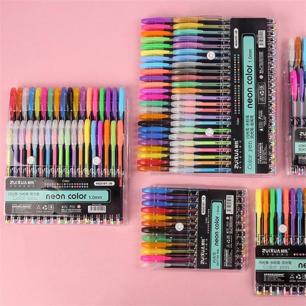 

gel pens 18/24/36/48pcs glitter sketch drawing color pen markers refill rollerball pastel neon marker office school stationery
