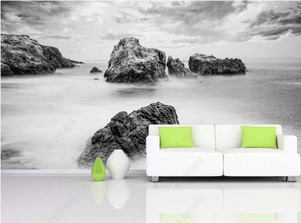 

custom p mural 3d wallpaper hd black and white rocky beach foggy landscape living room home decor 3d wall murals wallpaper for walls 3 d in