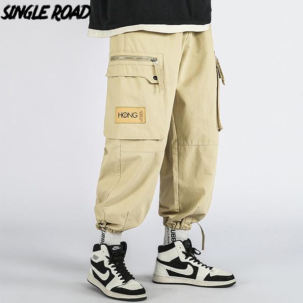 

men's pants single mens cargo men 2021 multi pockets baggy joggers hip hop japanese streetwear trousers khaki harem for, Black