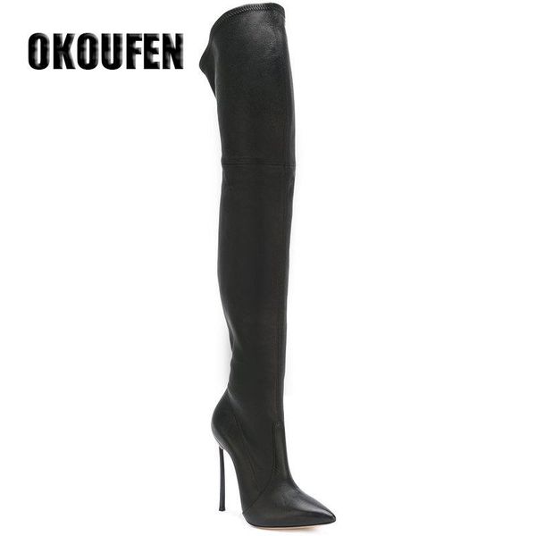 

dress shoes size point toe spring over the knee boots 35-43 plus women long, Black