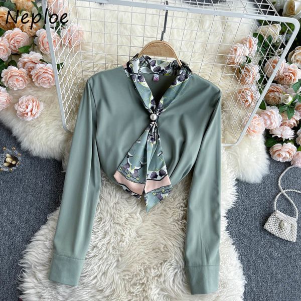 

neploe work style ol temperament loose blouse women tie design v neck long sleeve blusas spring mature shirt femme 210510, White