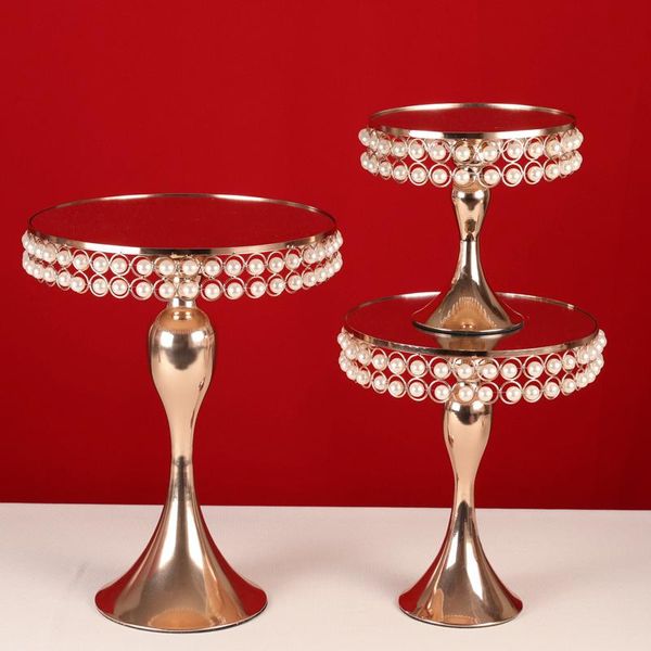 

gold pearl cake stand wedding table color mirror-risers dessert tray set other bakeware