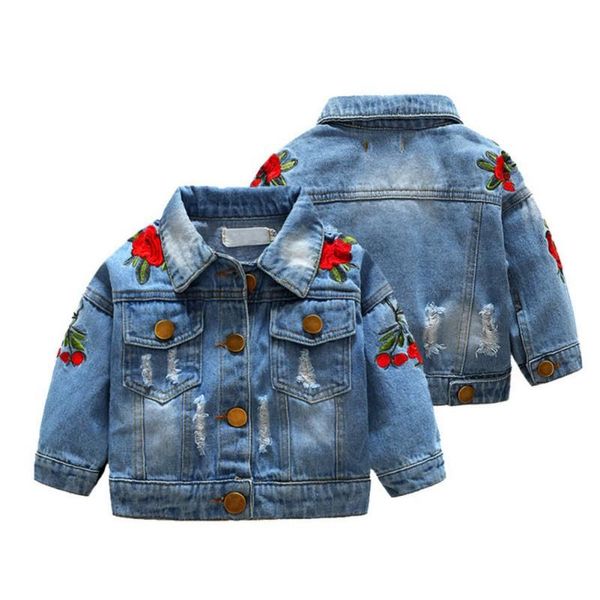 

kid girl coat jeans outerwears jacket princess embroidery floral denim spring autumn long sleeve children clothing jackets, Blue;gray