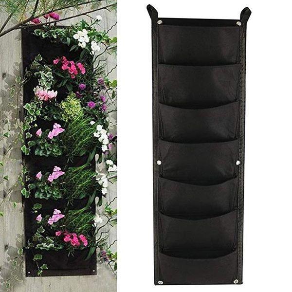 

planters & pots 1pcs 7 pocket wall hanging planter planting grow bag outdoor gardening vertical greening flower container black plant pouch