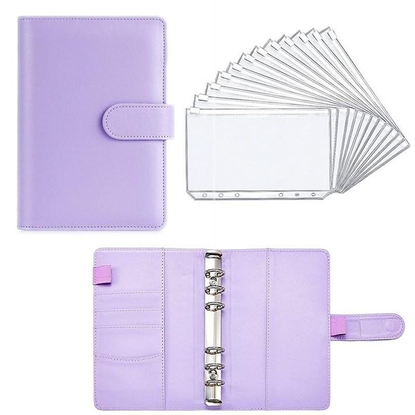

gift wrap a6 binder planner pink notebook and 12 pieces 6 hole zipper folder,binder pockets cash envelope wallet