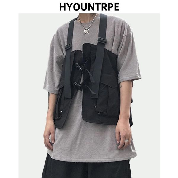 

men's vests fashion hip hop sleeveless vest men cargo waistcoat with pockets military jacket casual streetwear tactical sweatshirts, Black;white