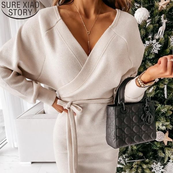 

casual dresses spring dress 2021 fashion v-neck knitted plus size loose bandage backless vestidos feminino 12833, Black;gray
