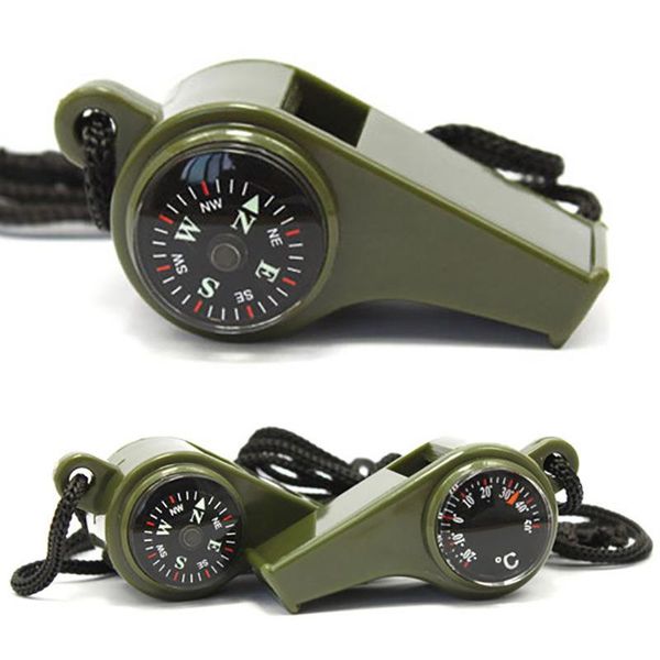 

outdoor gadgets whistle compass thermometer 3 in 1 camping hiking accessory multi-functional survival tools nylon neck rope
