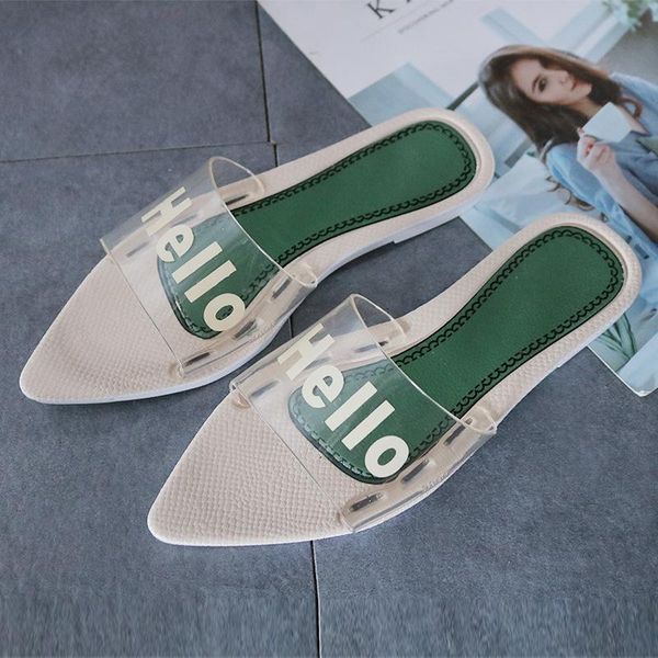 

slippers 2021 summer women's pvc pointed casual soft-soled sandal transparent wear outside flat sandals and, Black