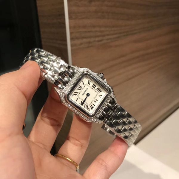 Klassische Frauen Geometrische Quadrat Uhr Edelstahl Quarz Armbanduhr Damen Kleid Strass Römische Nummer Uhr 27 37mm