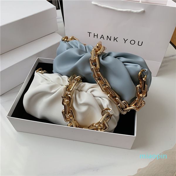 

fashion shoulder underarm bag female 2020 popular new summer fold wide gold chain clouds white